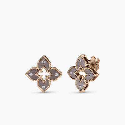 Roberto Coin Venetian Princess Rose Gold Diamond Flower Earrings With Grey Titanium - Roberto Coin product