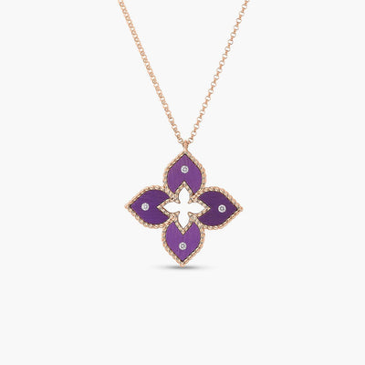 Roberto Coin Venetian Princess Rose Gold Small Diamond Flower Necklace with Purple Titanium - Roberto Coin product
