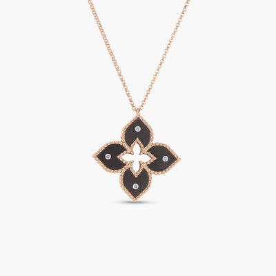 Roberto Coin Venetian Princess Rose Gold Small Diamond Flower Necklace With Grey Titanium - Roberto Coin product