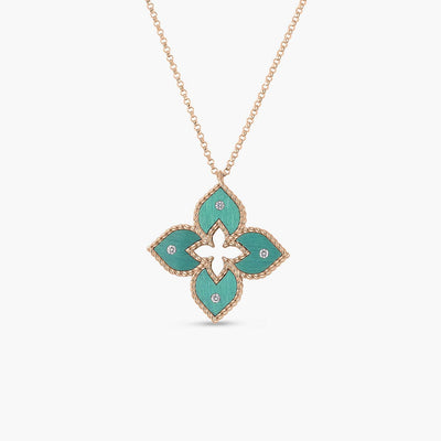 Roberto Coin Venetian Princess Rose Gold Small Diamond Flower Necklace with Green Titanium - Roberto Coin product