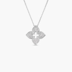 Roberto Coin Venetian Princess Diamond Flower Necklace in White Gold