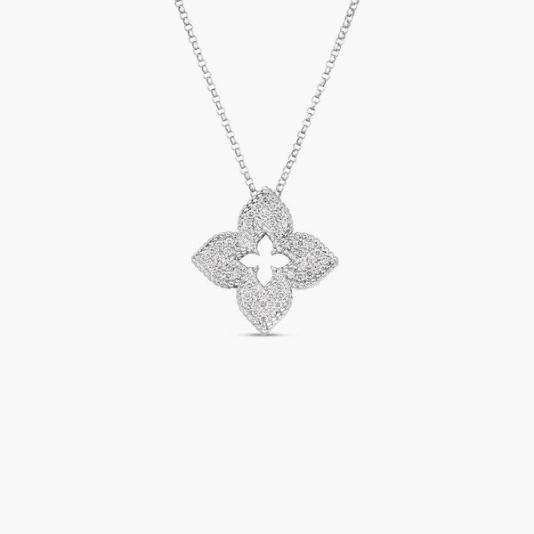 Roberto Coin Venetian Princess Diamond Flower Necklace in White Gold