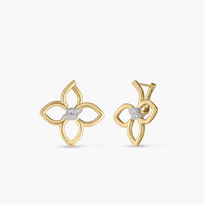Roberto Coin Cialoma Small Diamond Flower Earrings in Yellow and White Gold - Roberto Coin product