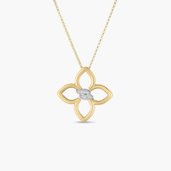 Roberto Coin Cialoma Medium Diamond Flower Necklace in Yellow and White Gold