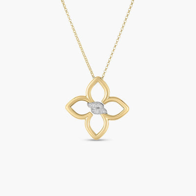 Roberto Coin Cialoma Medium Diamond Flower Necklace in Yellow and White Gold - Roberto Coin product
