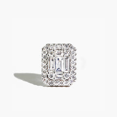 1 Carat Emerald Cut Illusion Diamond Stud Earrings in 14k White Gold