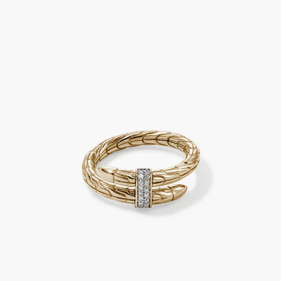 John Hardy Spear 14K Yellow Gold Pave Diamond Single Coil Ring - John Hardy product