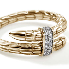 John Hardy Spear 14K Yellow Gold Pave Diamond Single Coil Ring