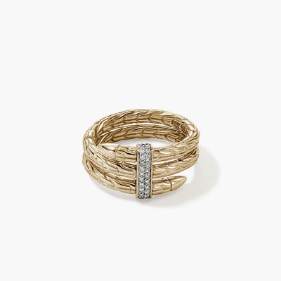 John Hardy Spear 14K Yellow Gold Double Coil Ring with Pave Diamond - John Hardy product