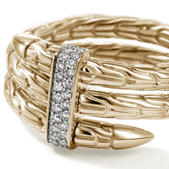 John Hardy Spear 14K Yellow Gold Double Coil Ring with Pave Diamond