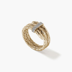John Hardy Spear 14K Yellow Gold Double Coil Ring with Pave Diamond