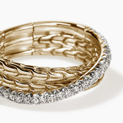 John Hardy Essentials Pavé 7mm Crossover Ring in 14K Yellow Gold