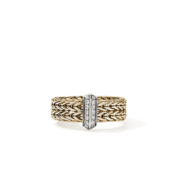 John Hardy Icon Link Diamond Pave Gold 6mm Bar Ring