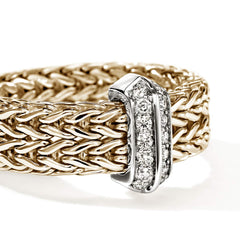 John Hardy Icon Link Diamond Pave Gold 6mm Bar Ring