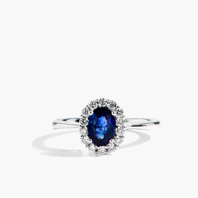 Blue Sapphire Oval Halo Ring - Private Label product