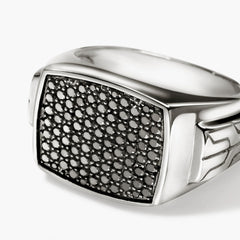 John Hardy ID Silver Signet Ring with  Black Sapphires