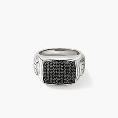 John Hardy ID Silver Signet Ring with  Black Sapphires