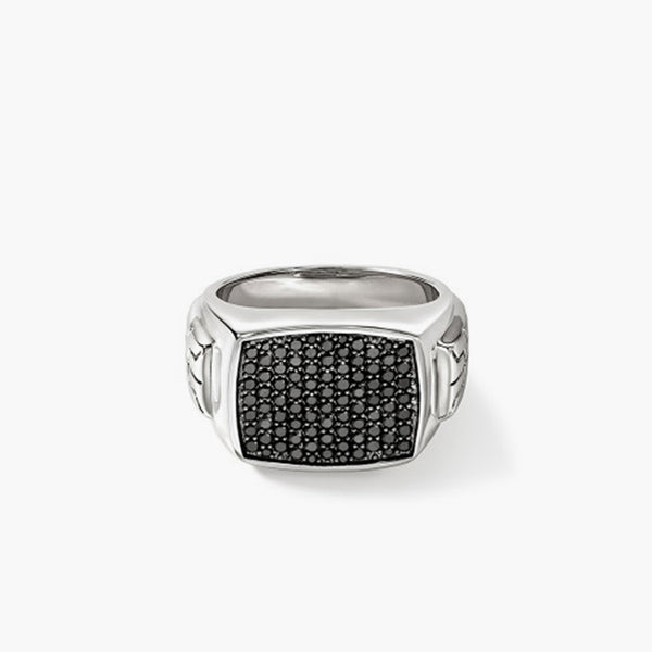 John Hardy ID Silver Signet Ring with  Black Sapphires