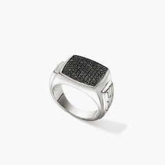 John Hardy ID Silver Signet Ring with  Black Sapphires