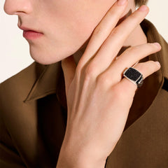 John Hardy ID Silver Signet Ring with  Black Sapphires