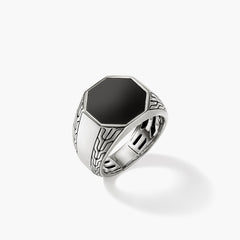 John Hardy Black Onyx Octagon Silver Signet Ring