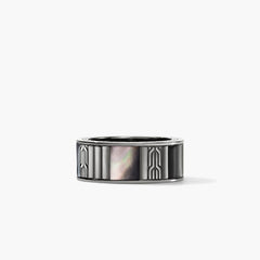 John Hardy Carved Chain Hardstone Dark Silver Band Ring