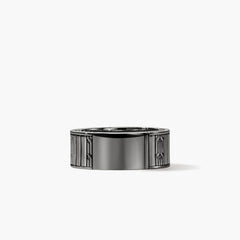 John Hardy Carved Chain Hardstone Dark Silver Band Ring