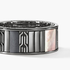 John Hardy Carved Chain Hardstone Dark Silver Band Ring