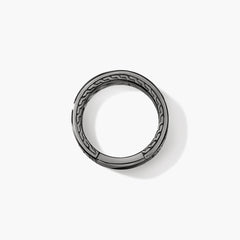 John Hardy Carved Chain Hardstone Dark Silver Band Ring