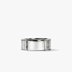 John Hardy Carved Chain Tiger Eye and Silver Band Ring