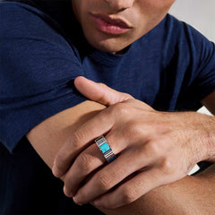 John Hardy Carved Chain Turquoise and Silver Band Ring