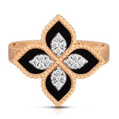 Roberto Coin Princess Flower Black Jade Diamond Ring