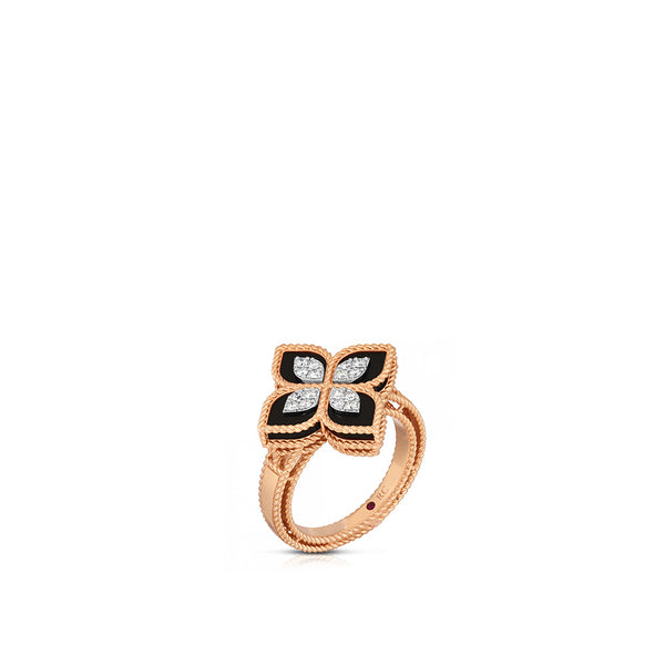 Roberto Coin Princess Flower Black Jade Diamond Ring