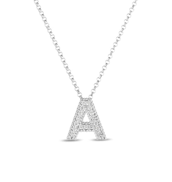 Roberto Coin Diamond Letter Necklace in White Gold