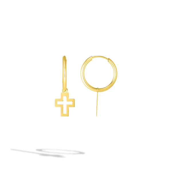 Men's Dangle Hoop Open Cross Earring