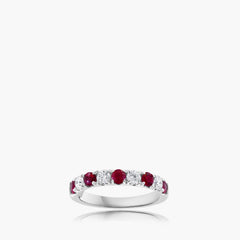 Ruby alternating band in 14k white gold, front view