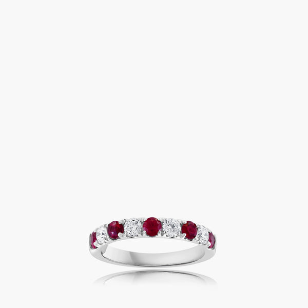 Ruby alternating band in 14k white gold, front view