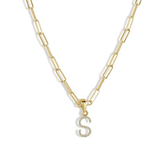 Small Initial Diamond Pendant With Paperclip Necklace