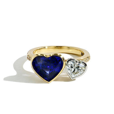 Robert Pelliccia Heart Shaped Blue Sapphire and Diamond Toi et Moi Ring - Robert Pelliccia product