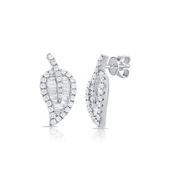 Diamond Leaf Stud Earrings