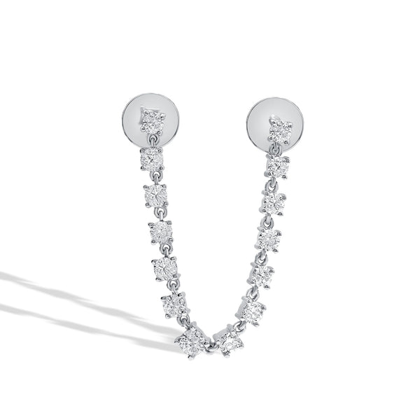 Double Stud Diamond Chain Single Drop Earring