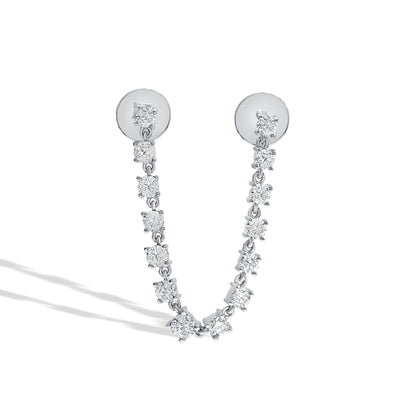 Double Stud Diamond Chain Single Drop Earring - Private Label product
