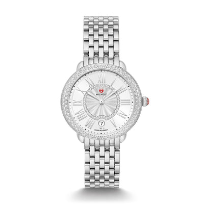 Michele Serein 16 Silver White Sunray Dial with Diamond Bezel Watch - Michele product
