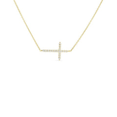 Roberto Coin Yellow Gold Diamond Sideways Cross Chain Necklace