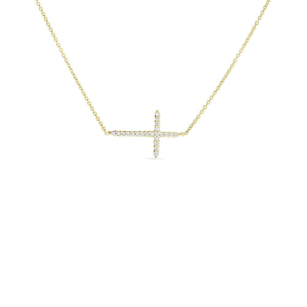 Roberto Coin Yellow Gold Diamond Sideways Cross Chain Necklace