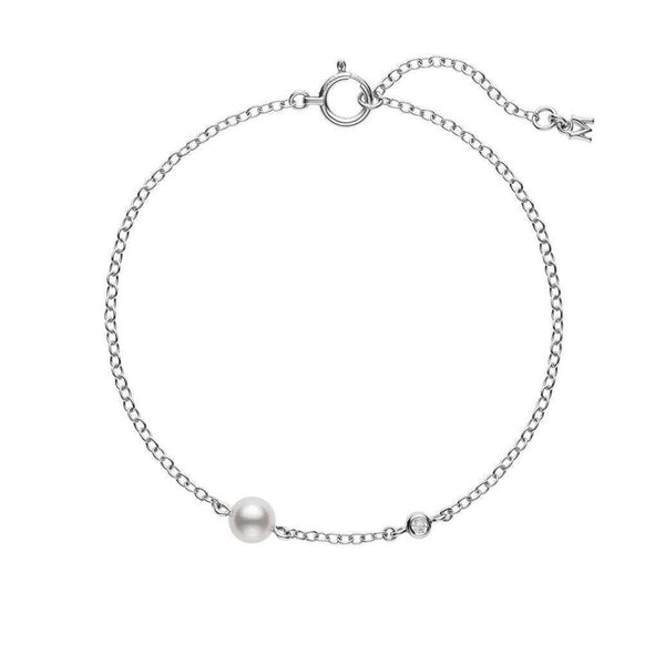 Mikimoto Single Akoya Pearl White Gold and Diamond Bracelet
