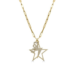 Diamond Love Star and Bolt Pendant Paperclip Necklace