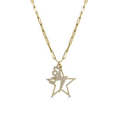 Diamond Love Star and Bolt Pendant Paperclip Necklace - Private Label product