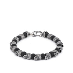 William Henry Shaman Onyx & Silver Skull Extra Large Bracelet