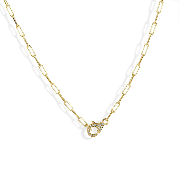 Diamond Clasp Paperclip Necklace and Chain